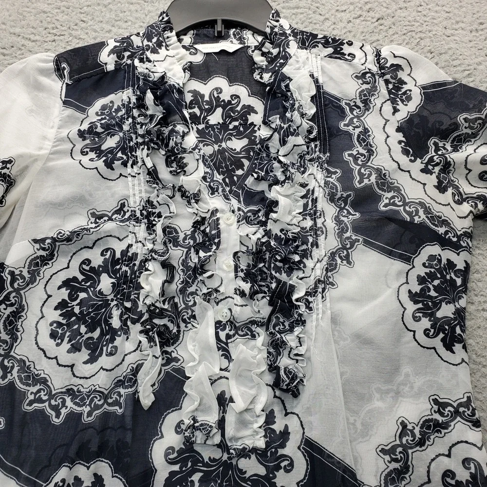 New York & Company Sheer Cover-up Overshirt Women's S Multi Geometric 3/4 Sleeve - Picture 5 of 8